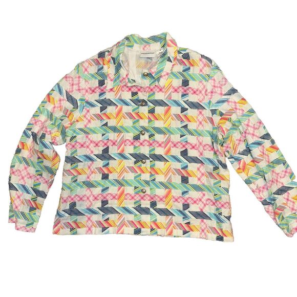 Alfred Dunner Madras Plaid Shacket Sz 18 Linen Button‎ Down Shirt Boxy Patchwork - Picture 1 of 8